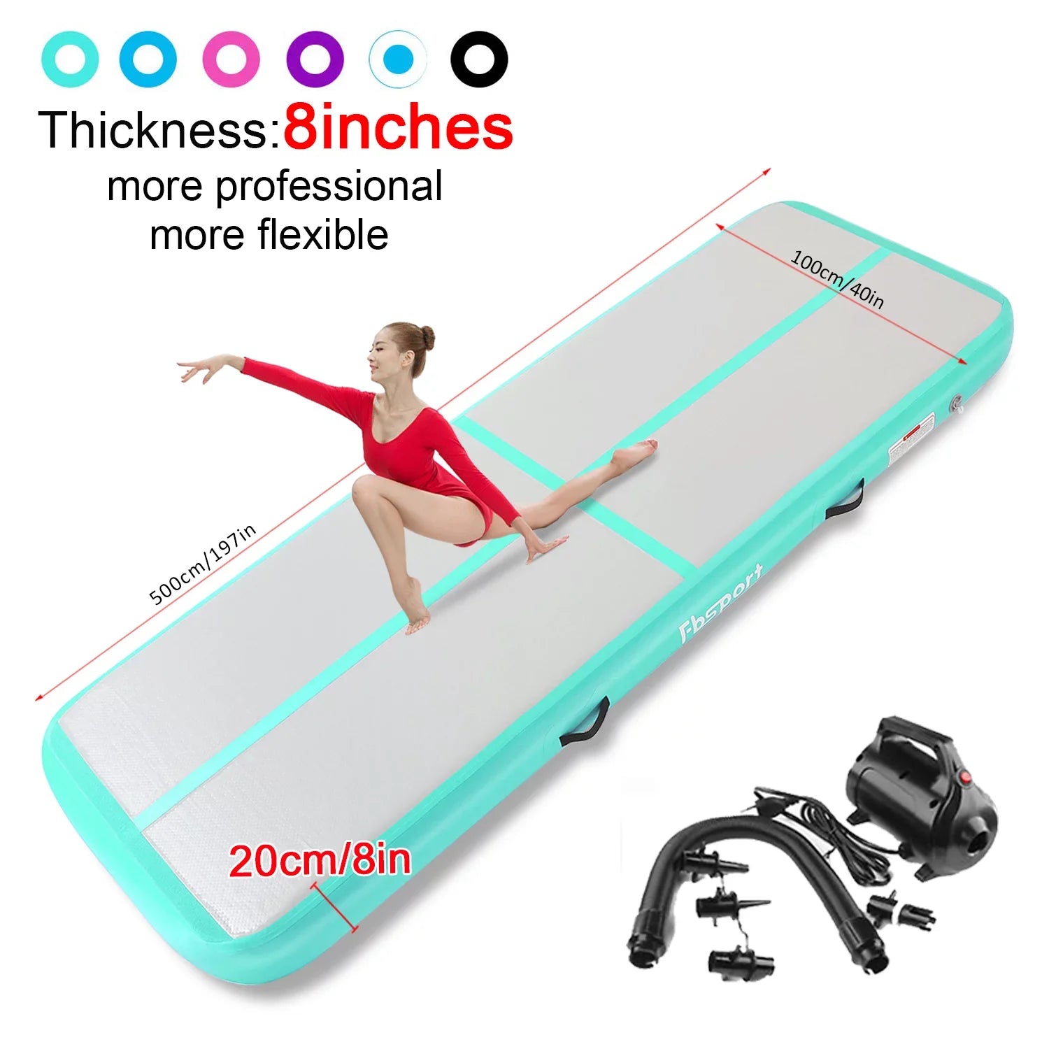 Gymnastics Track air mat Pump Inflatable airtrack Air 5M*1M*0.2M Tumbling Fbsport Gymnastics, for Tumbling,Parkour, Practice Floor with Electric Home