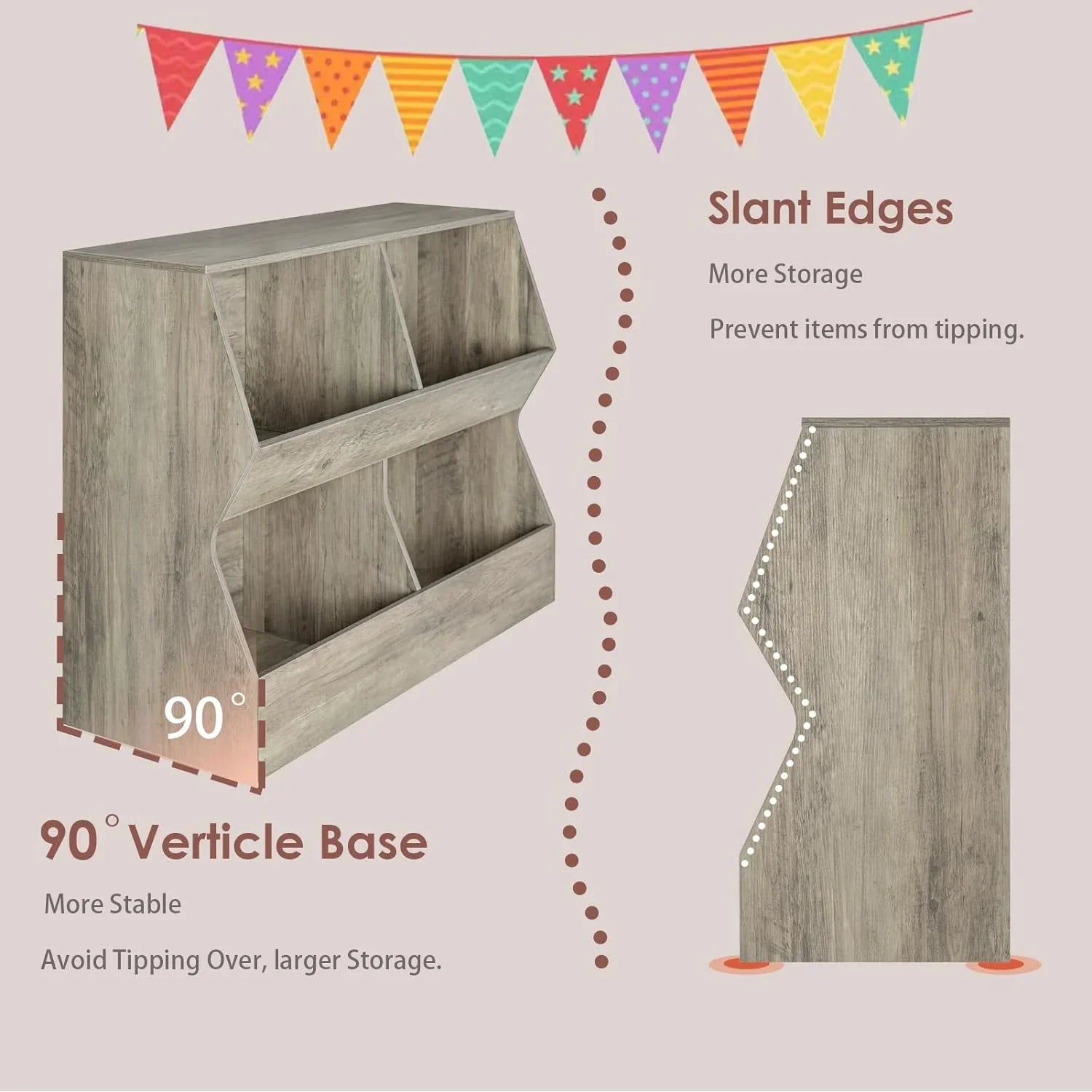Book Hallway, Bedroom, 4 39.4" Cabinet, Wooden Wash Children , Cubby Kids Long, Toddler Bookcase, Nursery, Toy JIAH Gray Toy Storage Organizer, Shelf Toy Storage School, for
