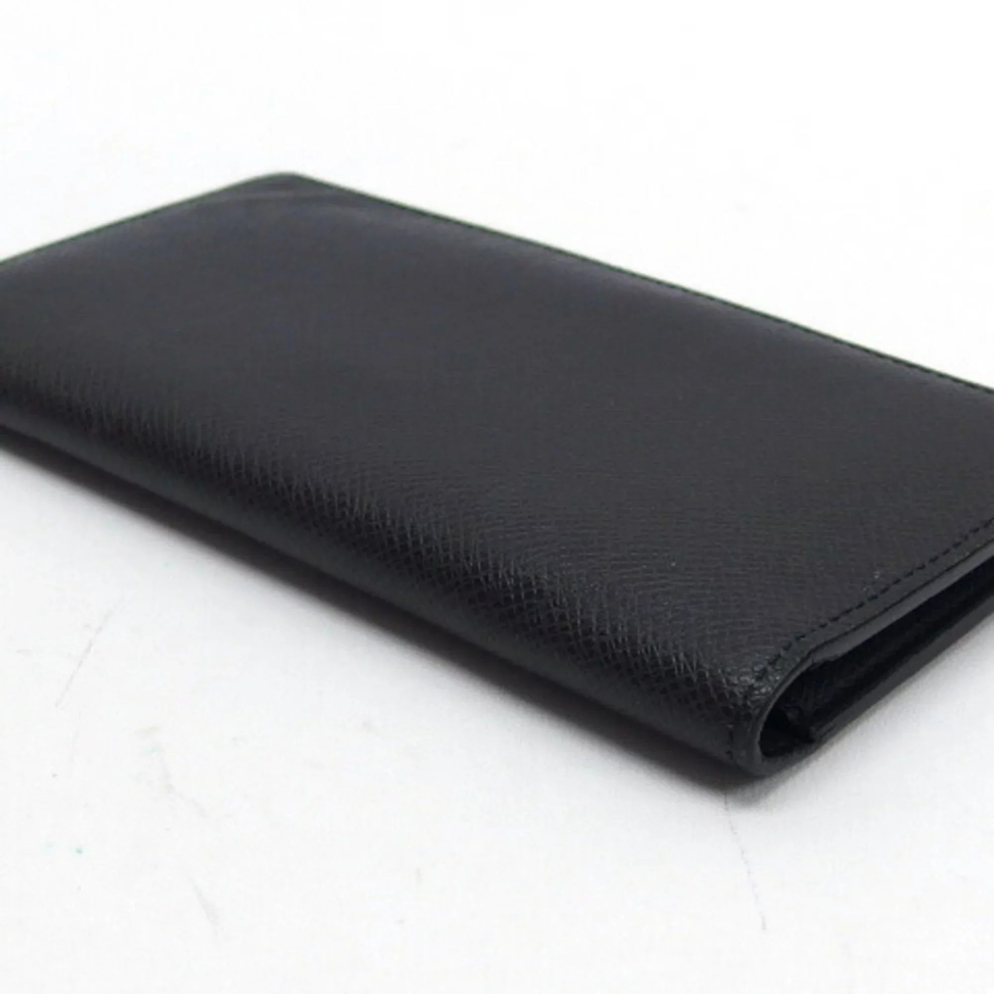 Vuitton Bifold Black Louis Wallet Billfold Pre-Owned (Good) Taiga Long