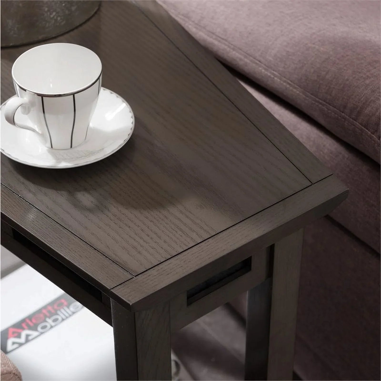 Wedge Table Wood Bowery Slate Shelf Smoke in Hill with Gray/Black