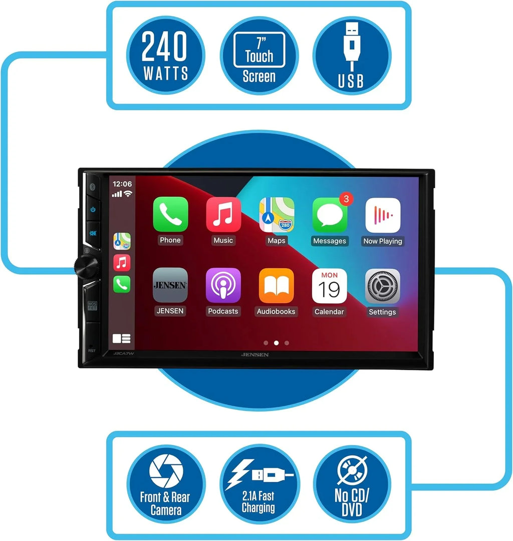 Double Certified Wireless, Android New Radio, Apple Stereo 7-inch Auto, CarPlay Car J3CA7W Wired DIN or Jensen