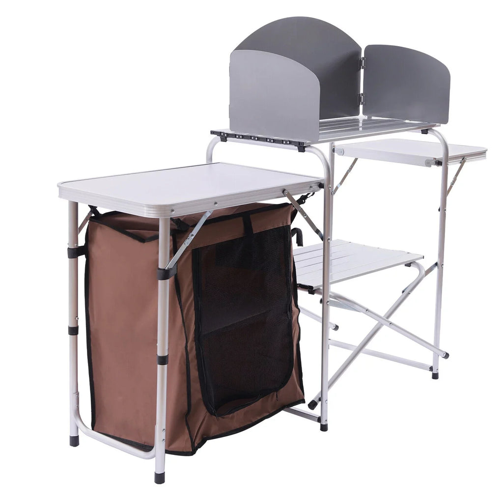 Portable Table Cabinet Miumaeov Camping Picnic Folding BBQ Storage Kitchen Rack Table