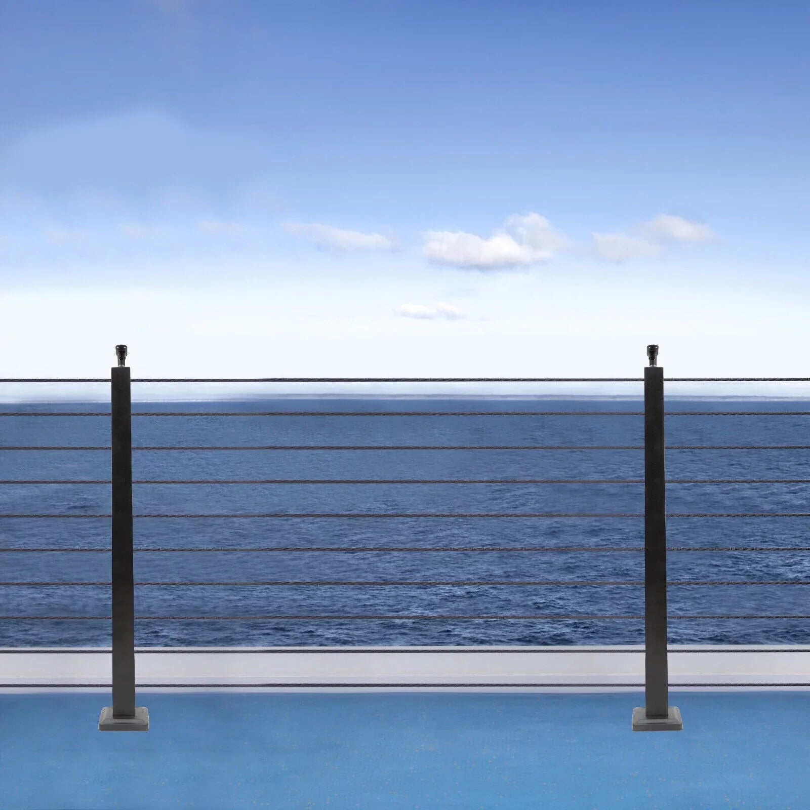 Wood Steel Two Railing Post Stainless Level Fence Post Cable System Railing Sides for Square Deck Concrete Pre-Drilled Cable 36''x2''x2'' Level