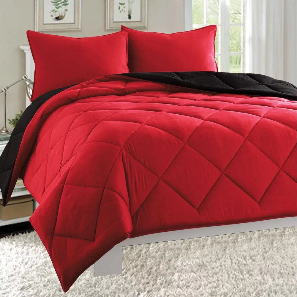 Cover Twin Reversible Set Comforter - Quilted Bed Red Black Microfiber Empire 3pc /