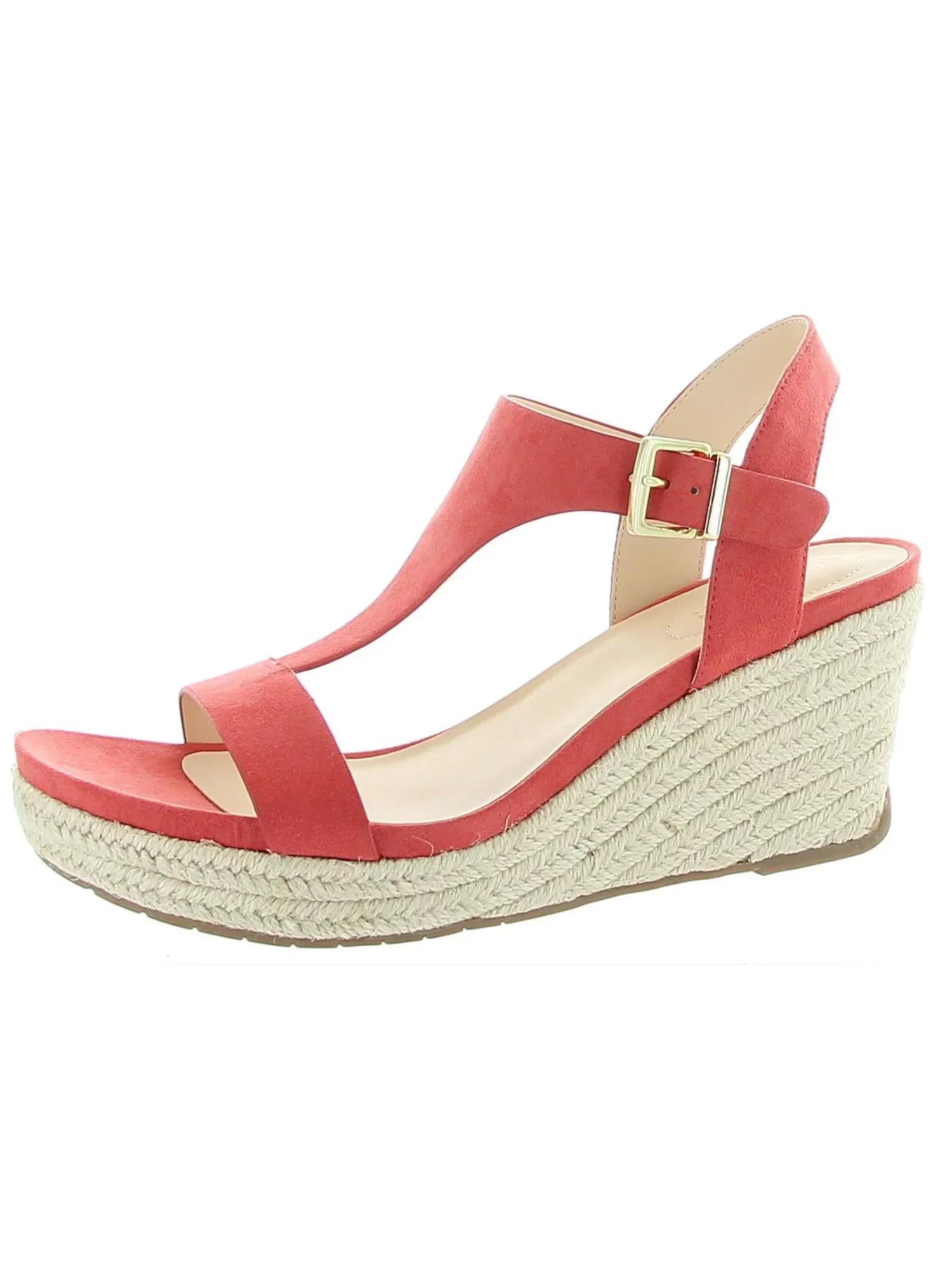 Moisture Platform M REACTION Round Wicking Breathable Toe KENNETH COLE Coral Padded Wedge T-Strap Card Shoes 6.5 Espadrille Womens 0.5" Buckle Comfort