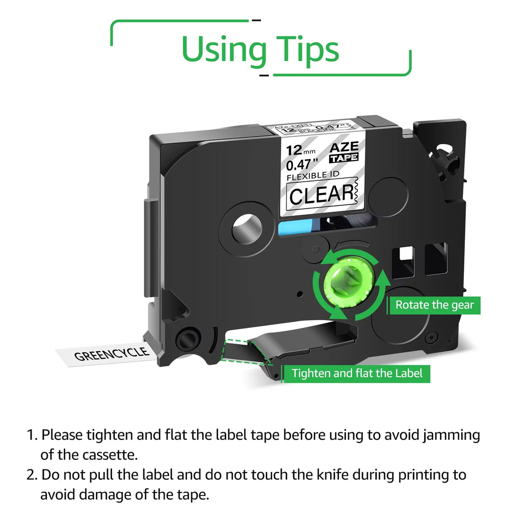 Compatible Tape ID TZe-131 Flexible TZe-FX131 for TZe P-touch 10PK on Cable TZ-131 TZ 8m 12mm x Brother Black Clear TZ-FX131 Label GREENCYCLE Wire