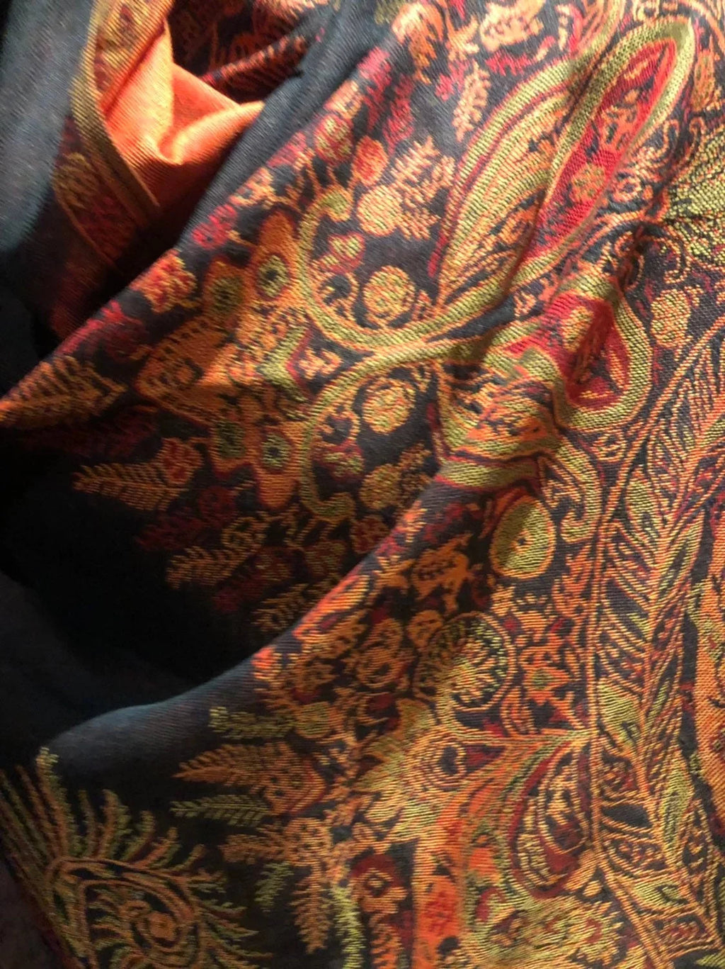 Pashmina Brocade Red Vintage Scarf Paisley Black Wrap