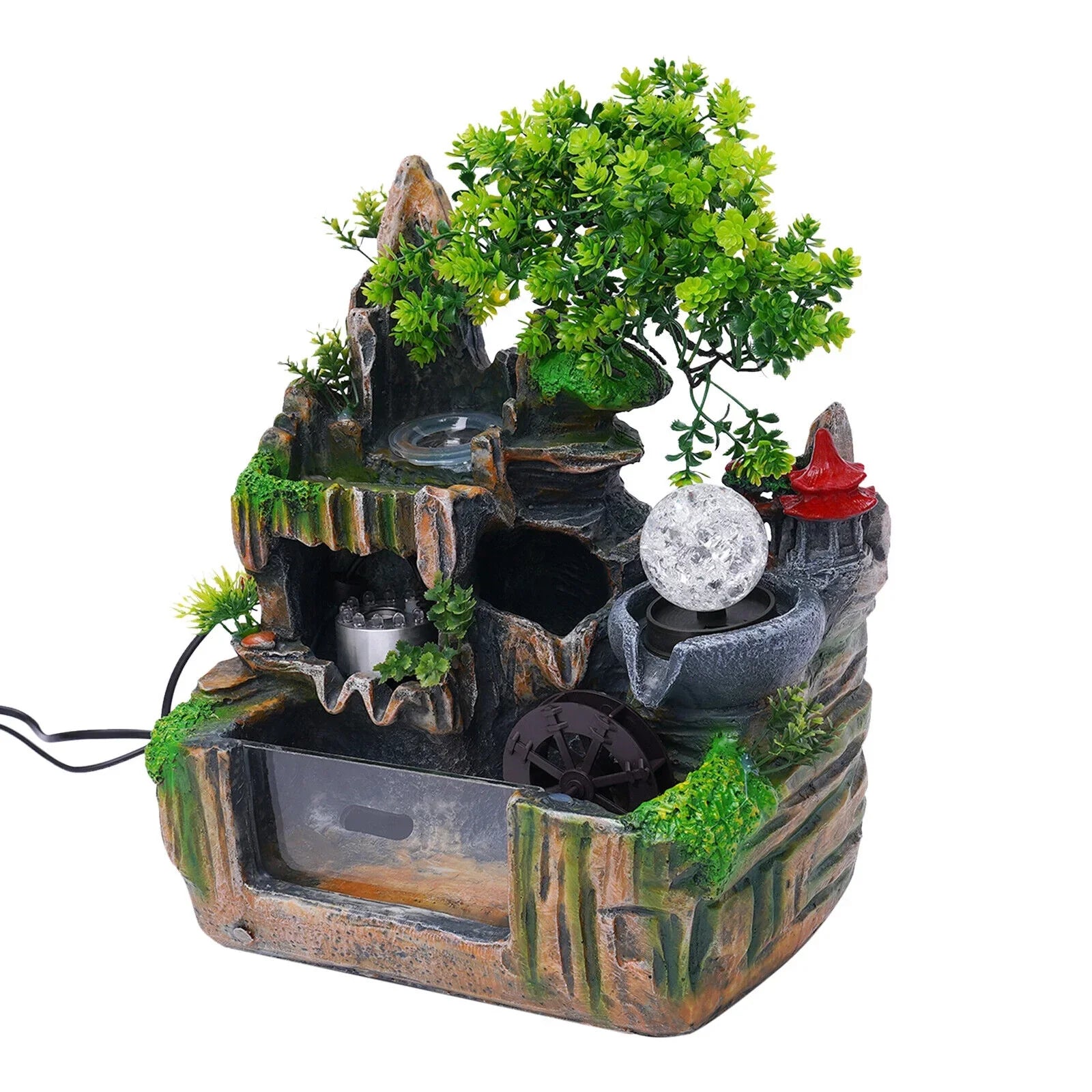 Decoration Humidifier Rockery Fish Fountain Light Ornament Office Atomizing with Tank Simulation Home Waterfall Effect Landscape Small Countertop Led Miumaeov for Bedroom Desktop