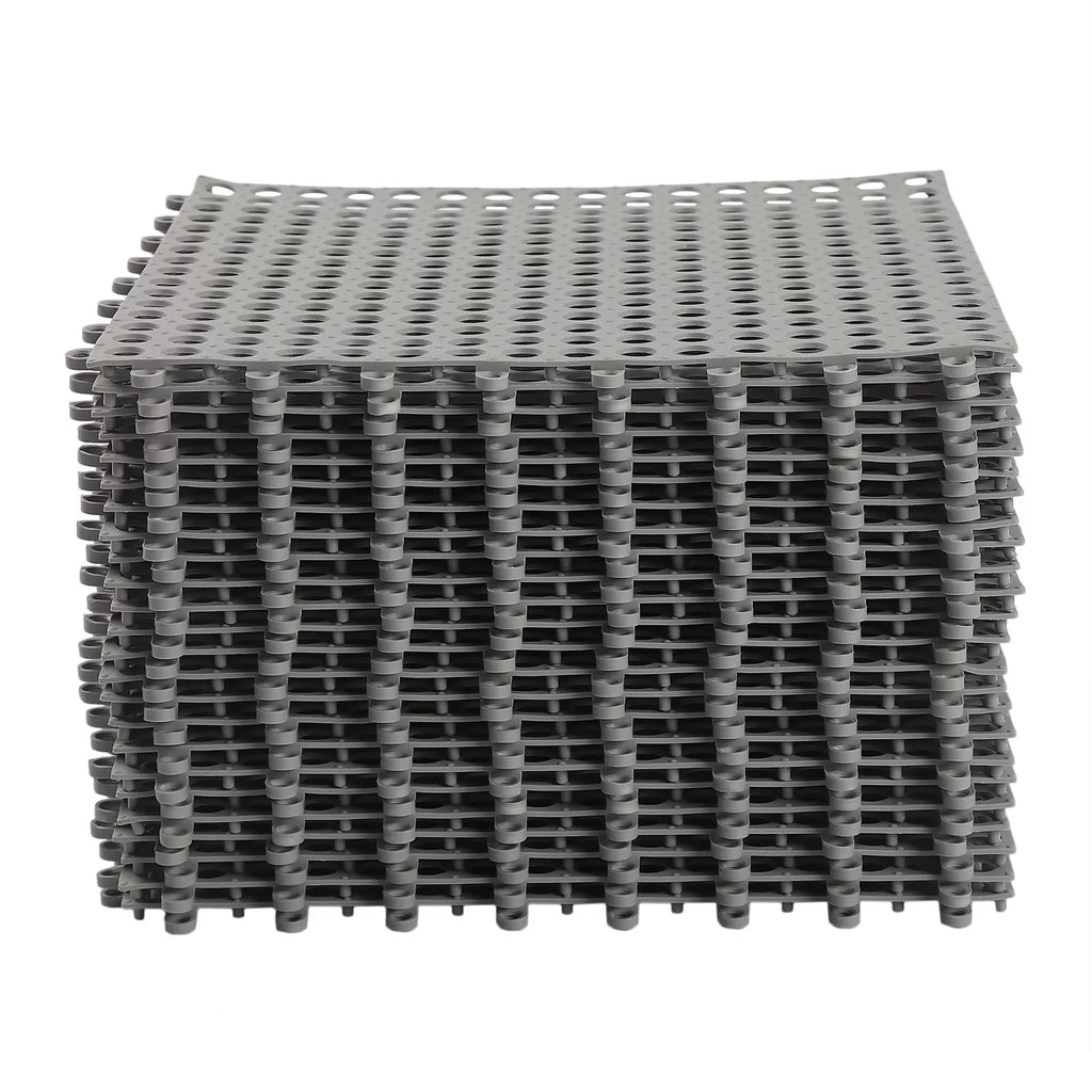 Interlocking Holes Floor Drainage 11.8*11.8" Shower PVC 24PCs with Nonslip Pool Mat,Soft Mat Bath Gray Kitchen, Bathroom, for