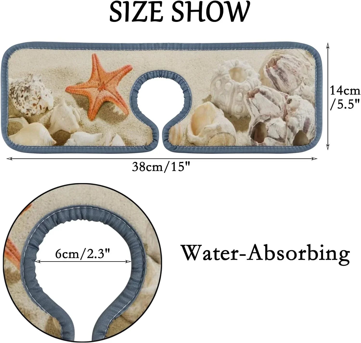 Summer Bath Sink Mat, Kitchen Drip Bestwell Washable Catcher, Sinkmat Mats Absorbent Drying Beach Microfiber Sea Starfishes Splash Guard Countertop 3PCS Faucet