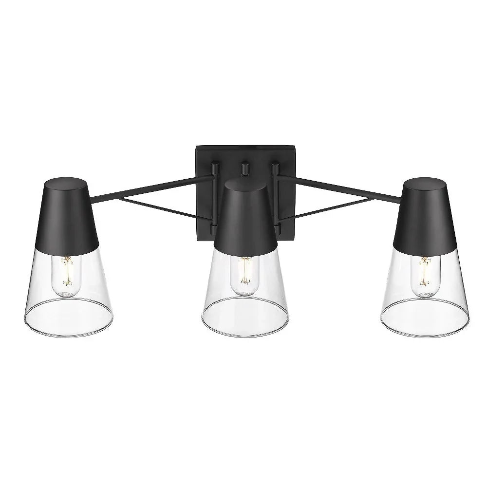 Metal/Glass Ryker Vanity in Golden Lighting Bath Black/Clear Matte 3-Light