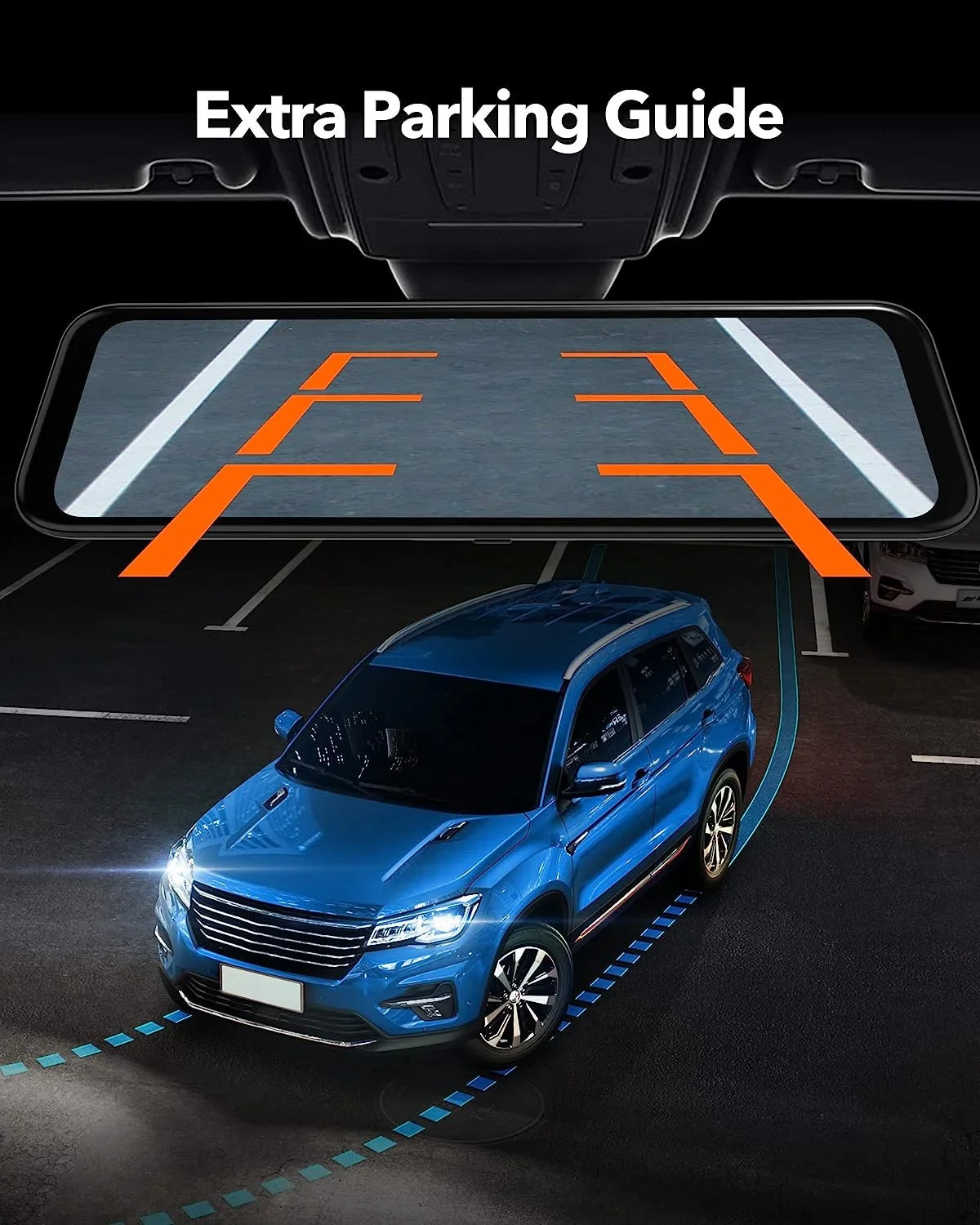12'' Rear Front Car Rear Card Cam, and Cameras Mirror Dash Port WOLFBOX 64GB & Vehicle, 1080P 4K Vision, Night C USB Super Dash GPS, with View Free