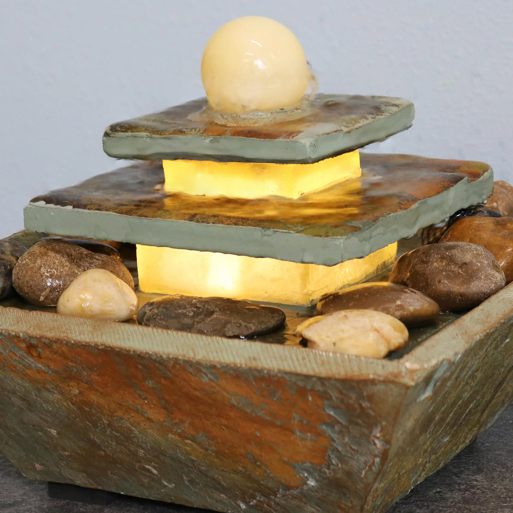 Light LED Ascending Tabletop Slate - Sunnydaze Fountain 8" with