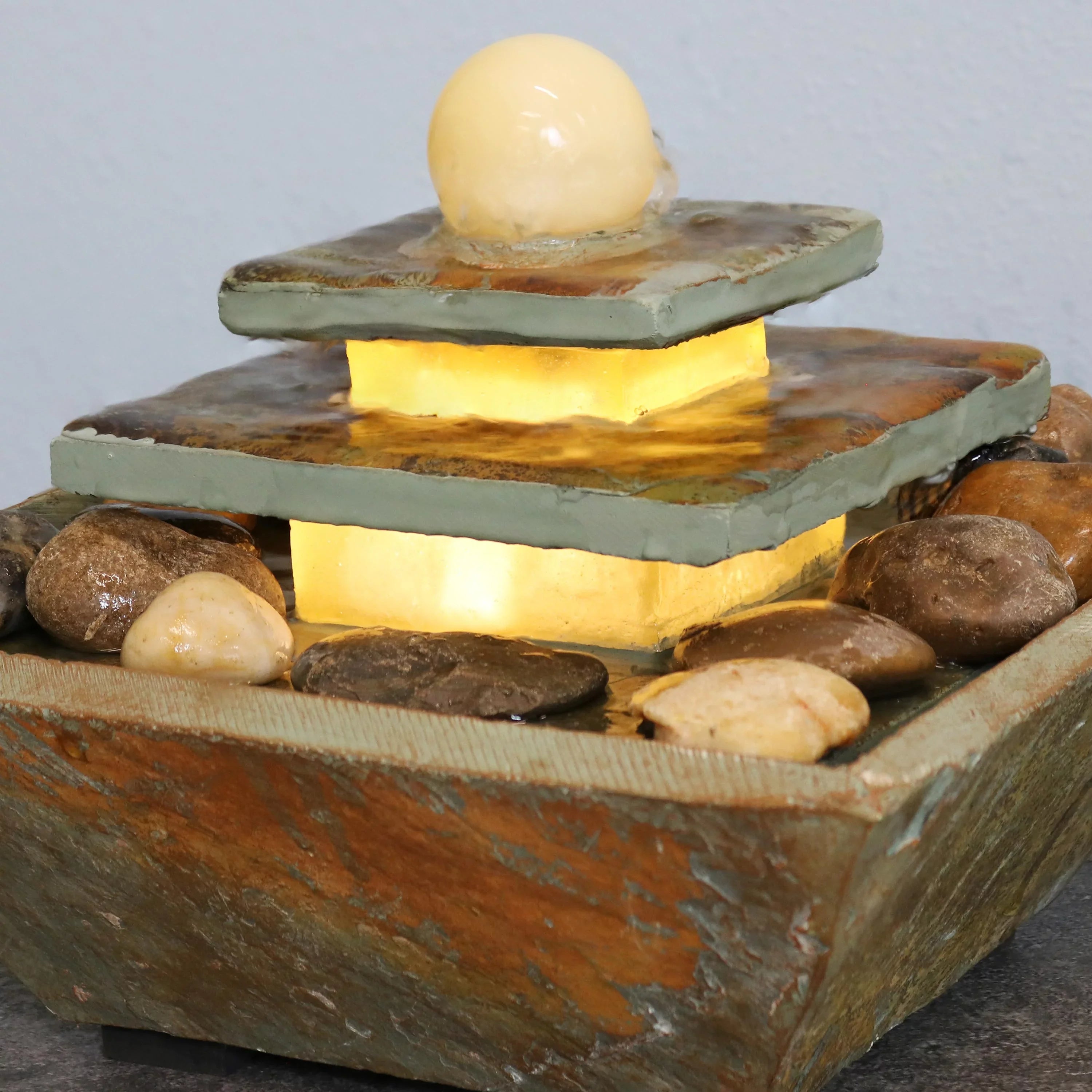 Light LED Ascending Tabletop Slate - Sunnydaze Fountain 8" with