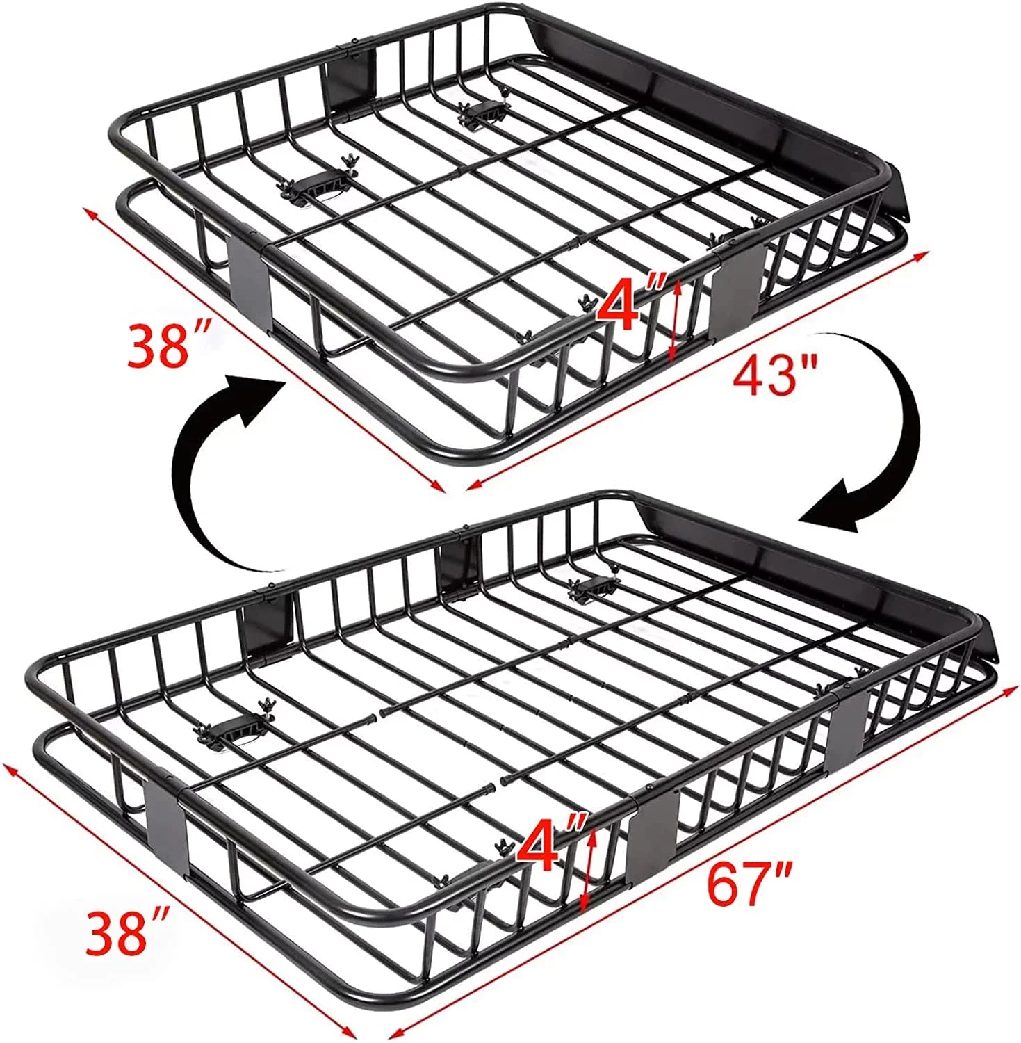 Basket x Weight 64" Carrier 6'' Top Universal HECASA Capacity Rack Cargo Duty Travel for Extension 39" with Heavy Storage Roof SUV Luggage 250LBS Car Holder x Steel