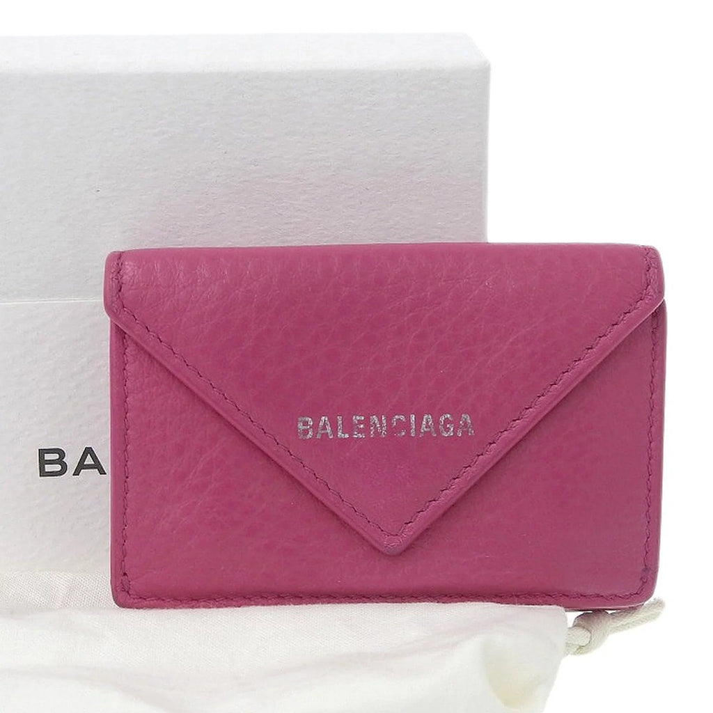 with wallet leather 391446 paper BALENCIAGA mini hook (Good) Balenciaga tri-fold pink Pre-Owned