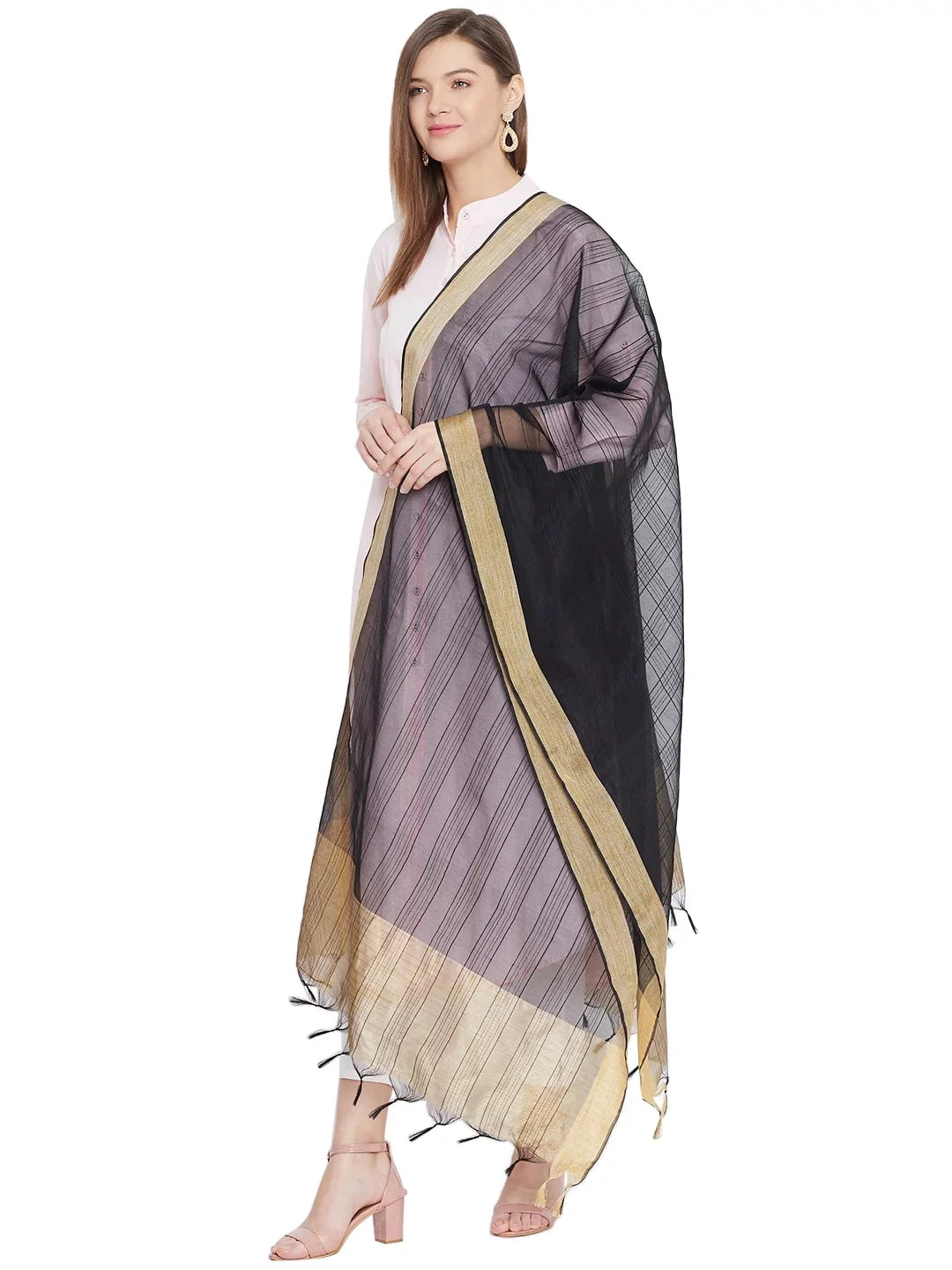 Wrap Woman's Dupatta, Black eloria Chunni, Plain Scarf Shawl Ethnic Stole, Indian