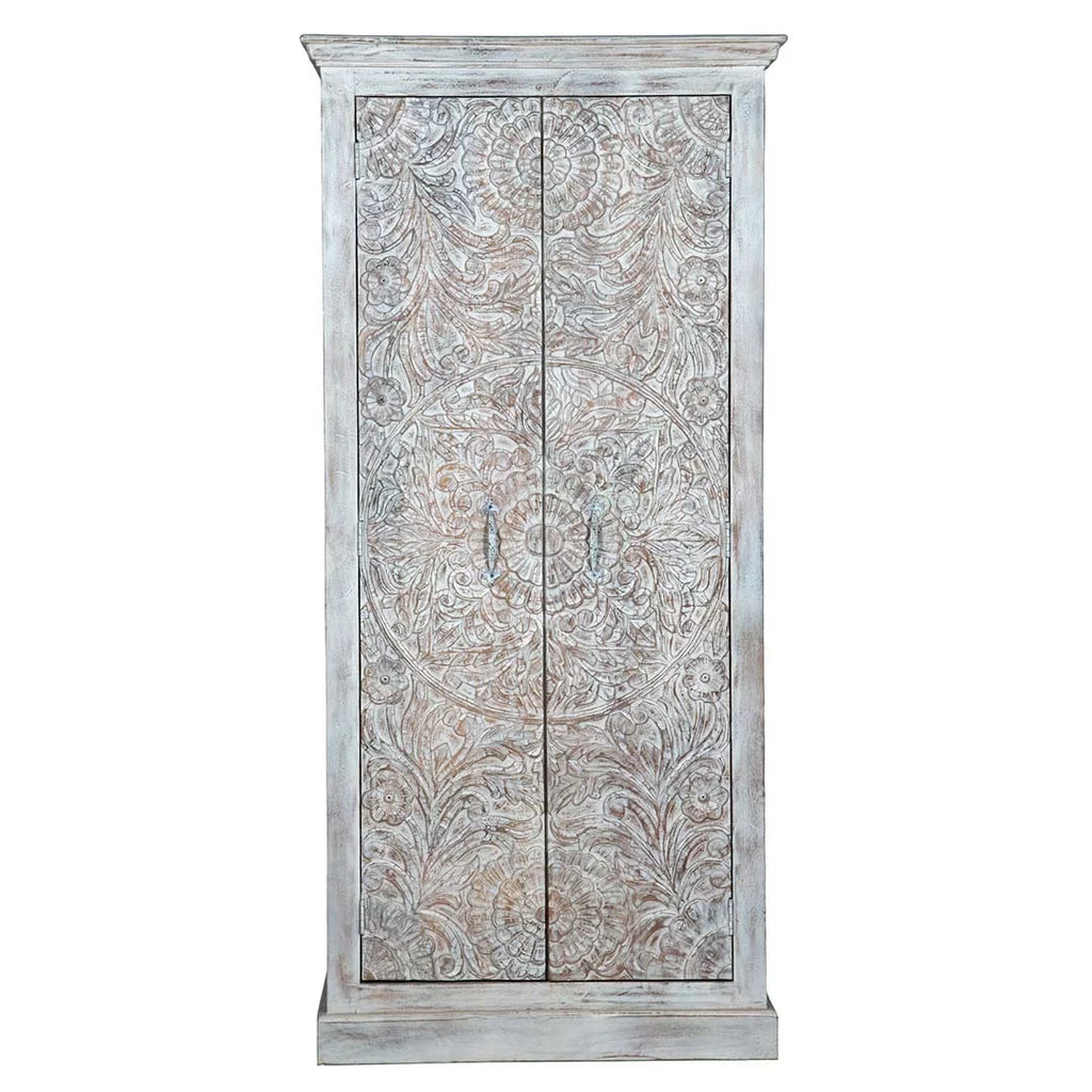 Chic Carved Shabby Wardrobe Maadze White