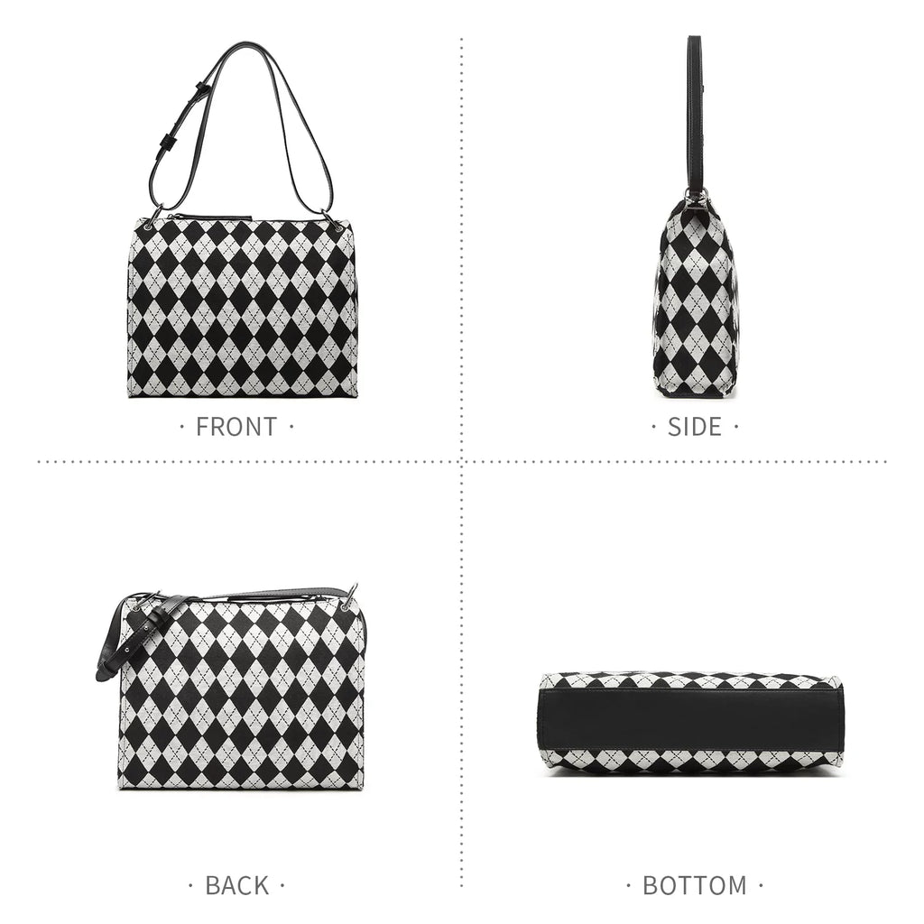 clutch and handbag handbag Black checkerboard pattern Bag Ladies off-white Shoulder