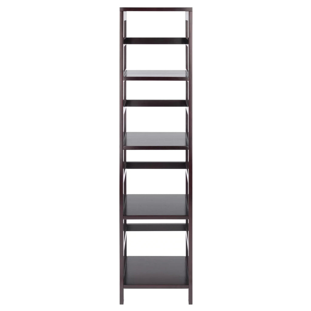 & Espresso Narrow Capri Finish Foldable Set, Wood Black Shelf 5-Pc 4 Fabric Winsome Baskets,