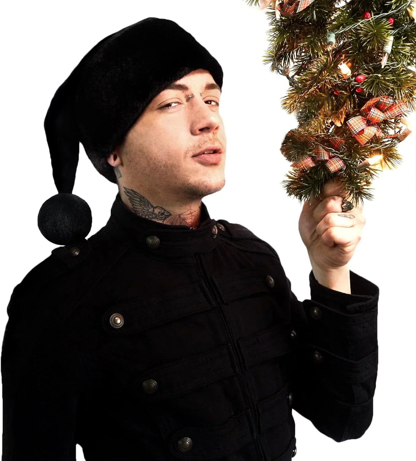 Size Santa Trim 1 - - Hat Adult, Xmas Accessory, Christmas Fur Black Black - Hat Gothic Goth Faux All