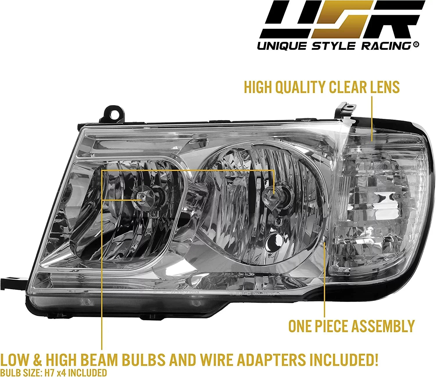 Right) - USR (Euro Toyota (Left Headlamps + FJ 100 with Land Design) ONE Piece FJ100 1998-2005 Set Compatible Headlights Cruiser DEPO Corner Style Clear with