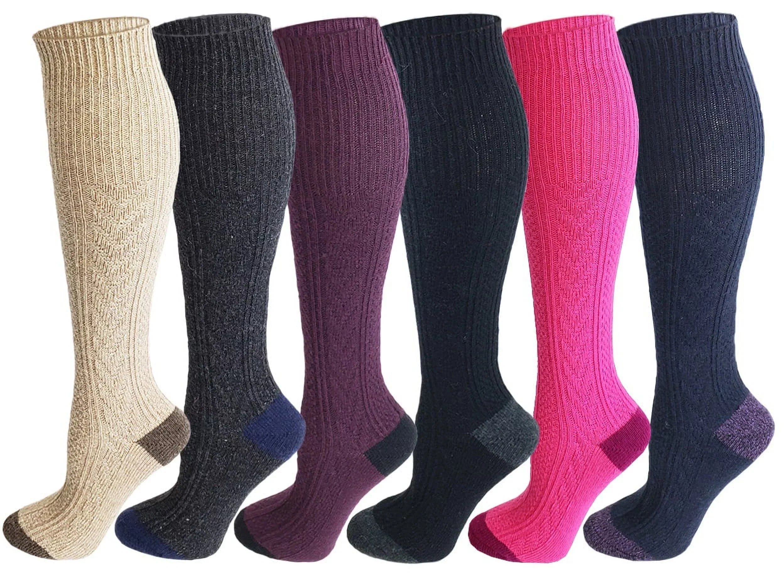 Socks 6 Boot Women Cable Winter Pairs two Knit tone High Knee sumona