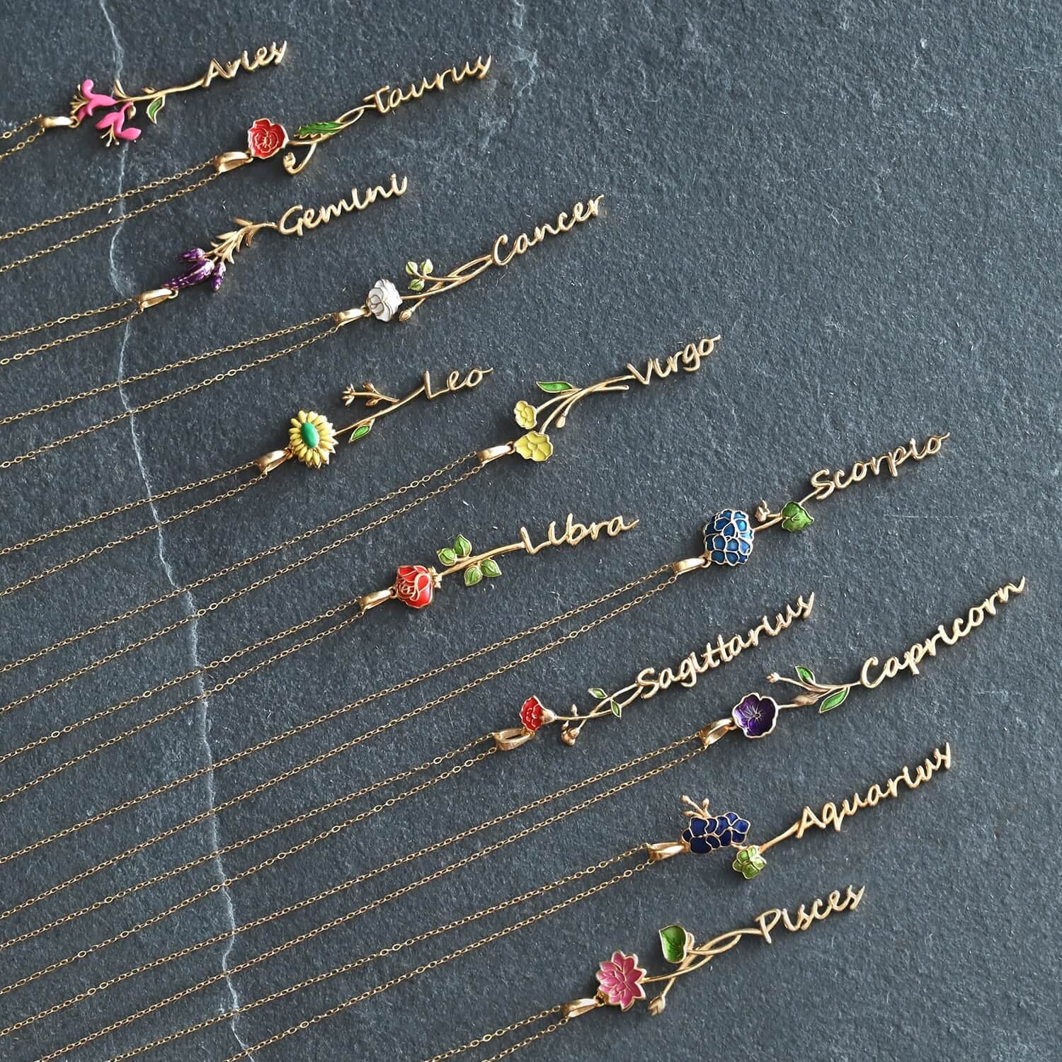 for Women Women Aries Honeysuckle Necklace Enameled 16-18" Pendant Gifts Jewelry Shop 925 Yellow Gold LC 14K Zodiac Birth for Green Women Size Sterling Gifts for Pink Plated Birthday Silver