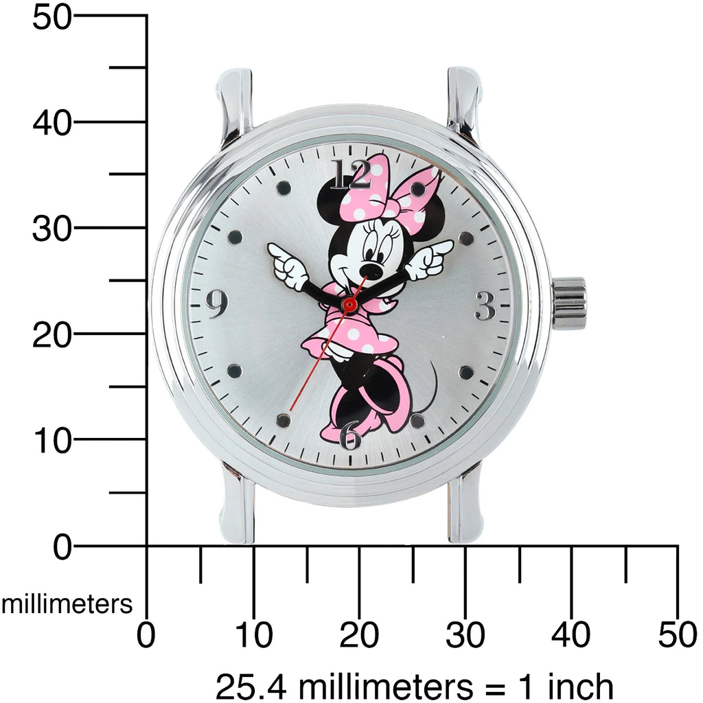 Leather Silver Women's Alloy Articulating Watch, Strap Black Shinny Mouse Vintage Case Minnie