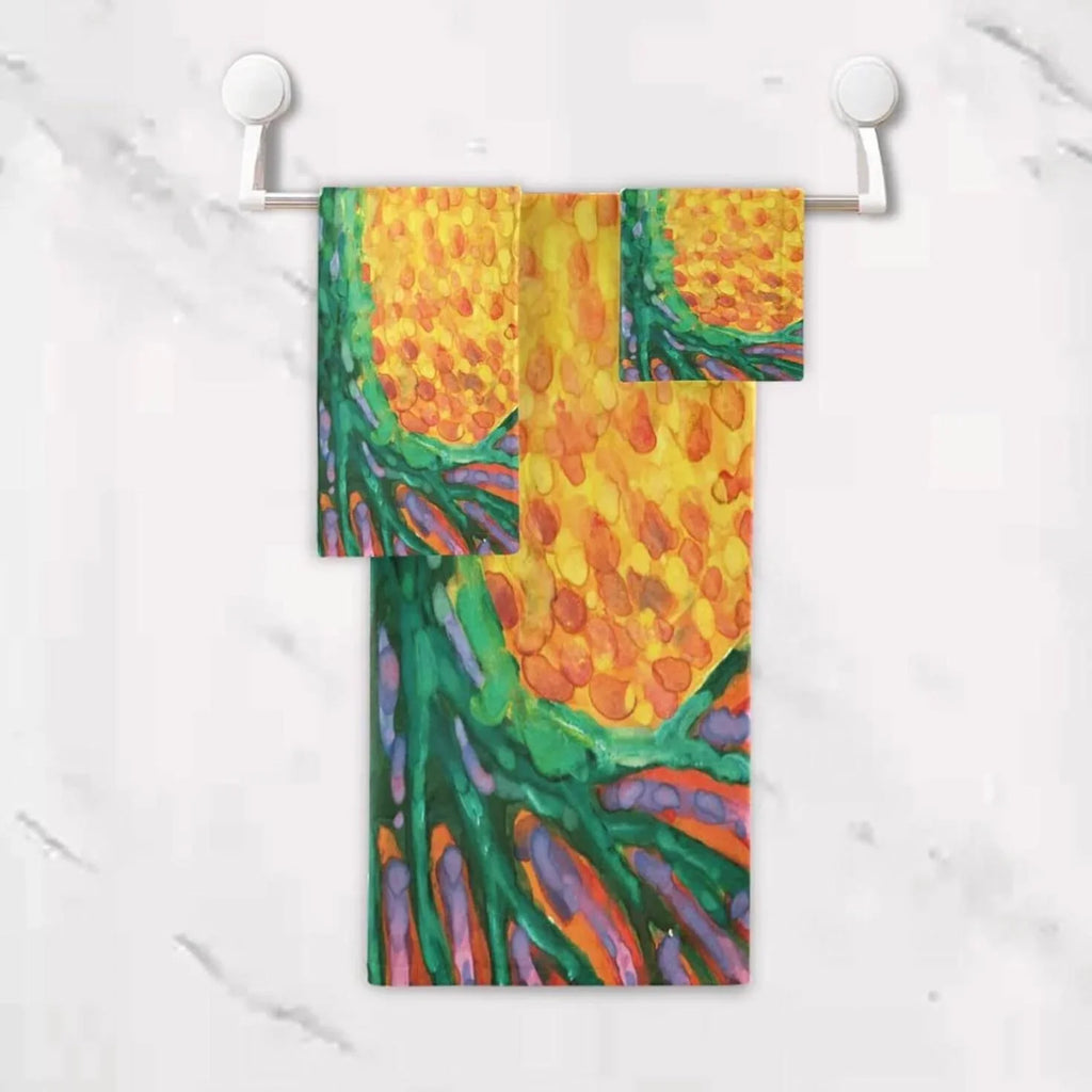 Towel, Life Hand 1 1 Cotton Abstract SKYSONIC Pack Towels Towel Bath for Towel, Super Washcloth) Quick Towel and 3 Set for Bathroom, Soft (1 Tree Dry Bath