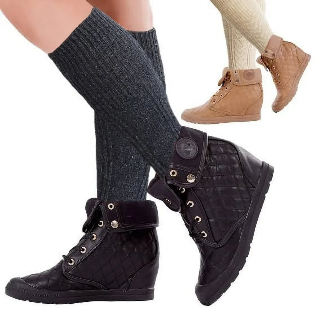 Socks 6 Boot Women Cable Winter Pairs two Knit tone High Knee sumona