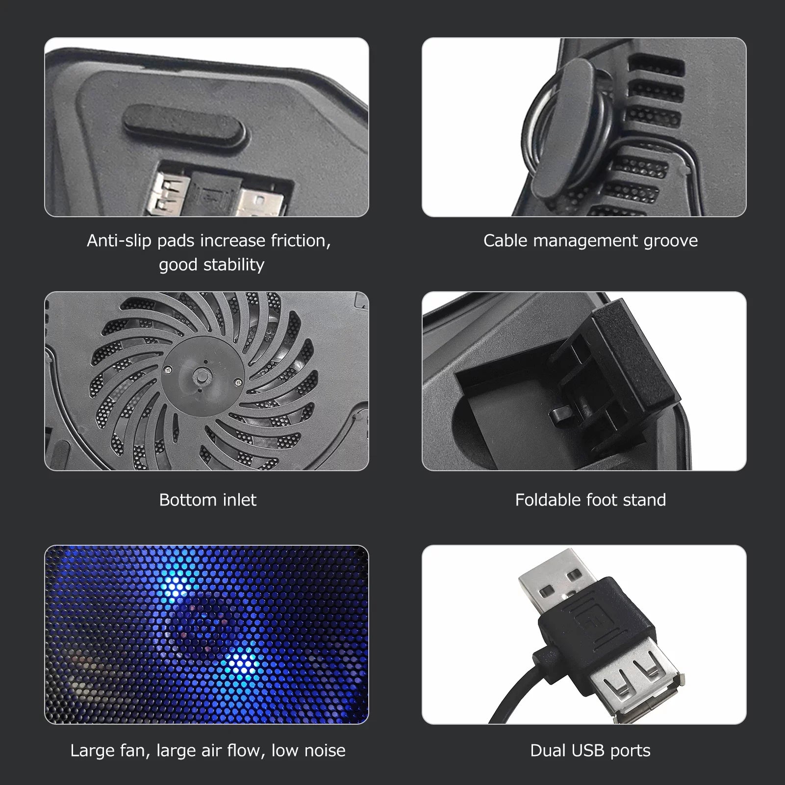 Arealer Fan Below Noise Portable Base Two Cooler Laptops Laptop inch Support USB Design Laptop Cooling 14 Single Low Ports