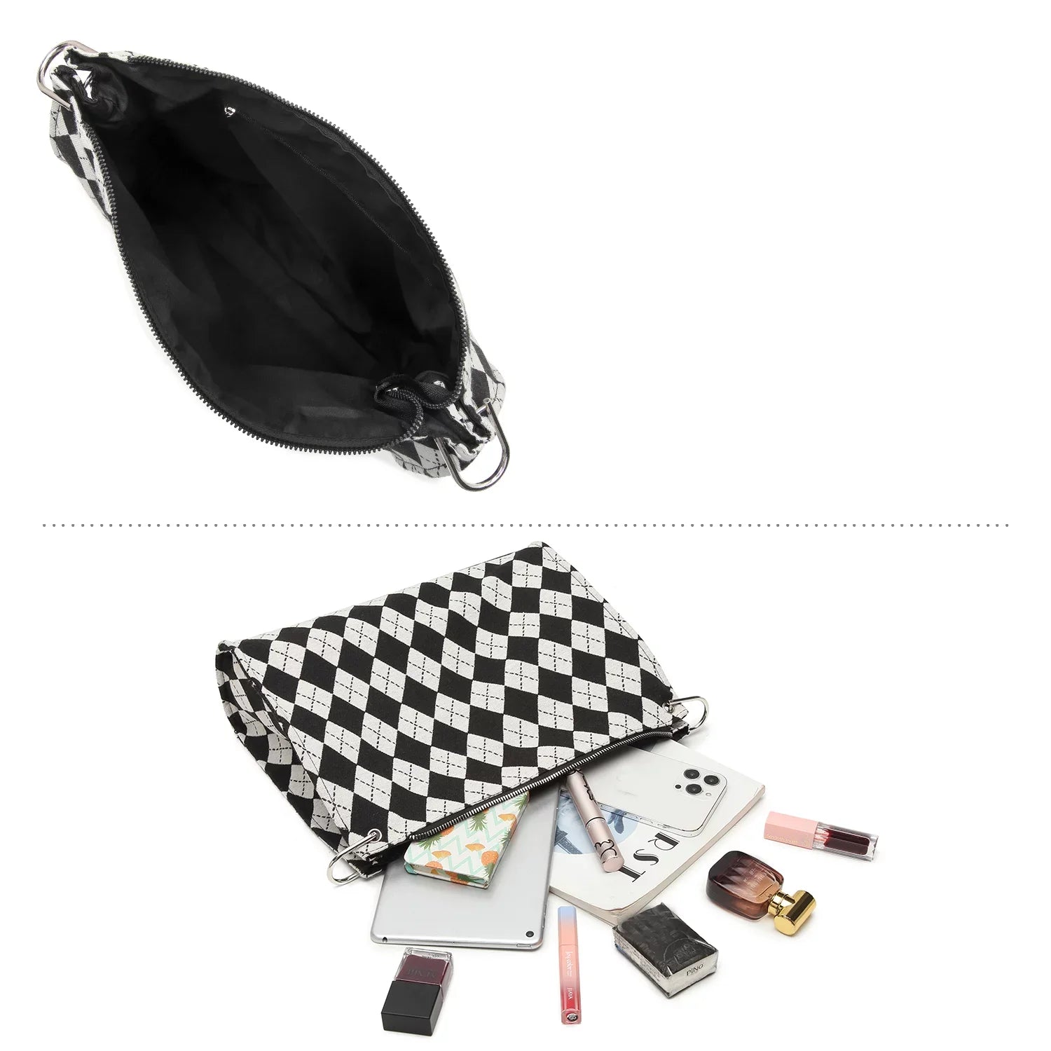 clutch and handbag handbag Black checkerboard pattern Bag Ladies off-white Shoulder