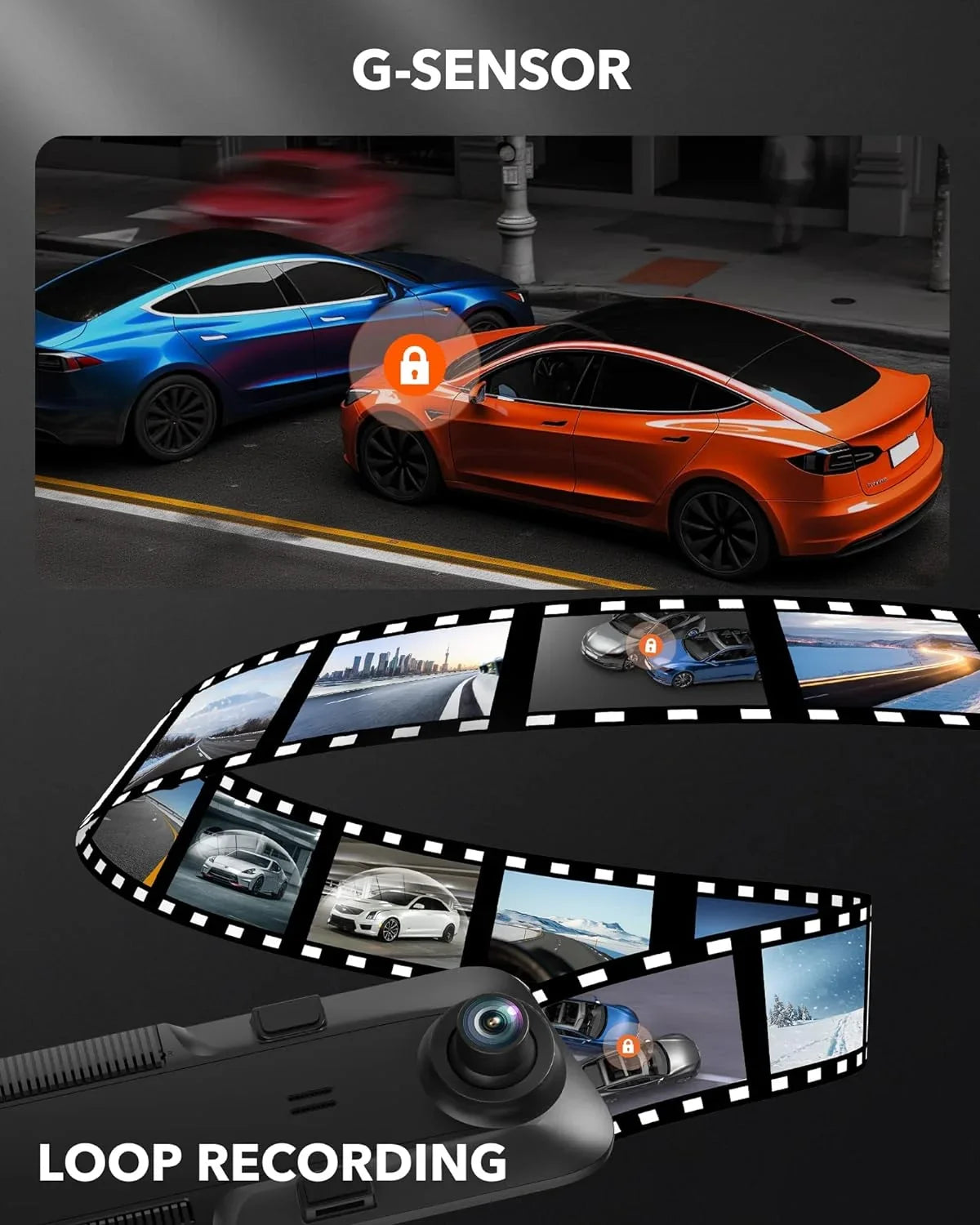 12'' Rear Front Car Rear Card Cam, and Cameras Mirror Dash Port WOLFBOX 64GB & Vehicle, 1080P 4K Vision, Night C USB Super Dash GPS, with View Free