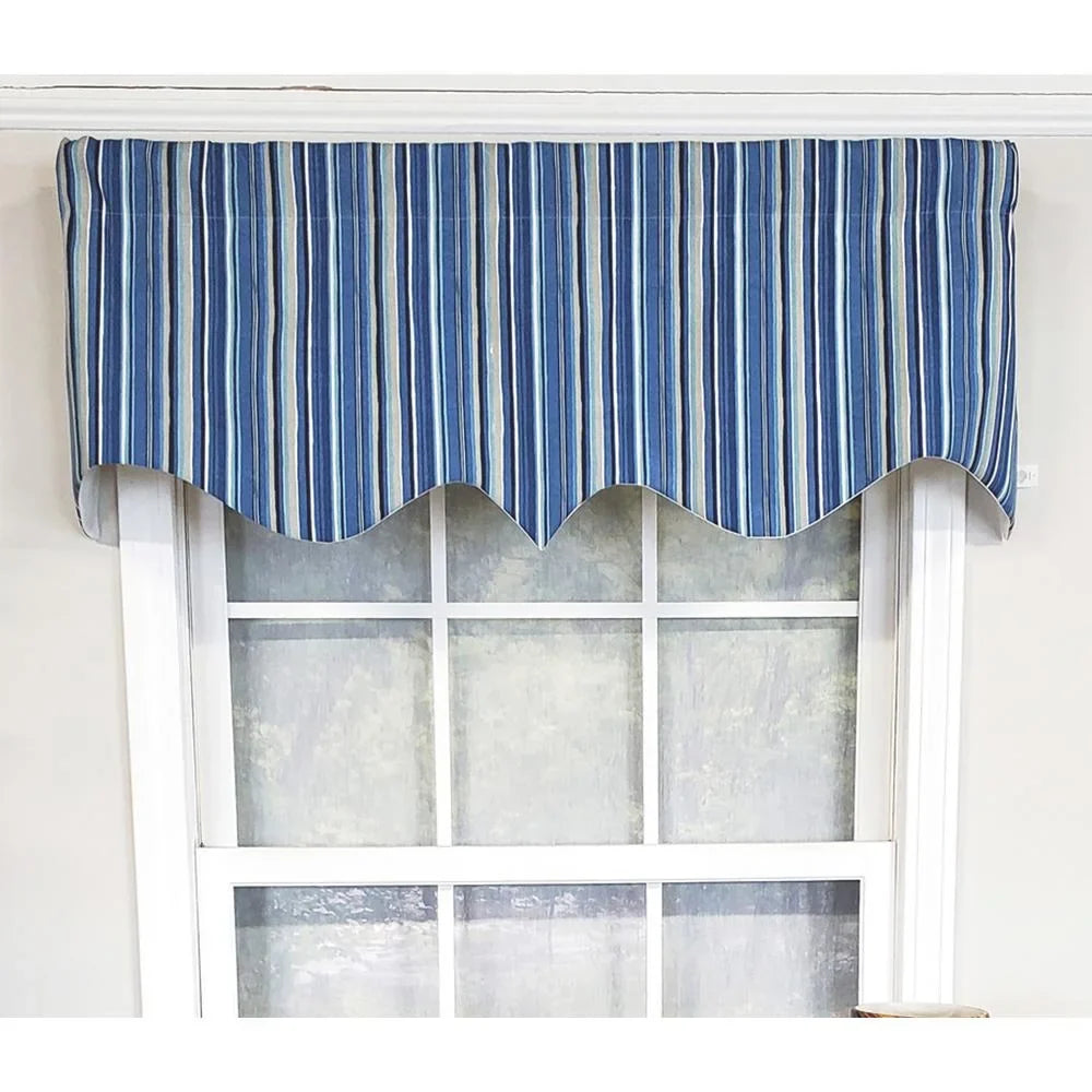 Classic Modern Stripe 50" Home Valance Blue RLF Style 17" Window Regal x Beach Design