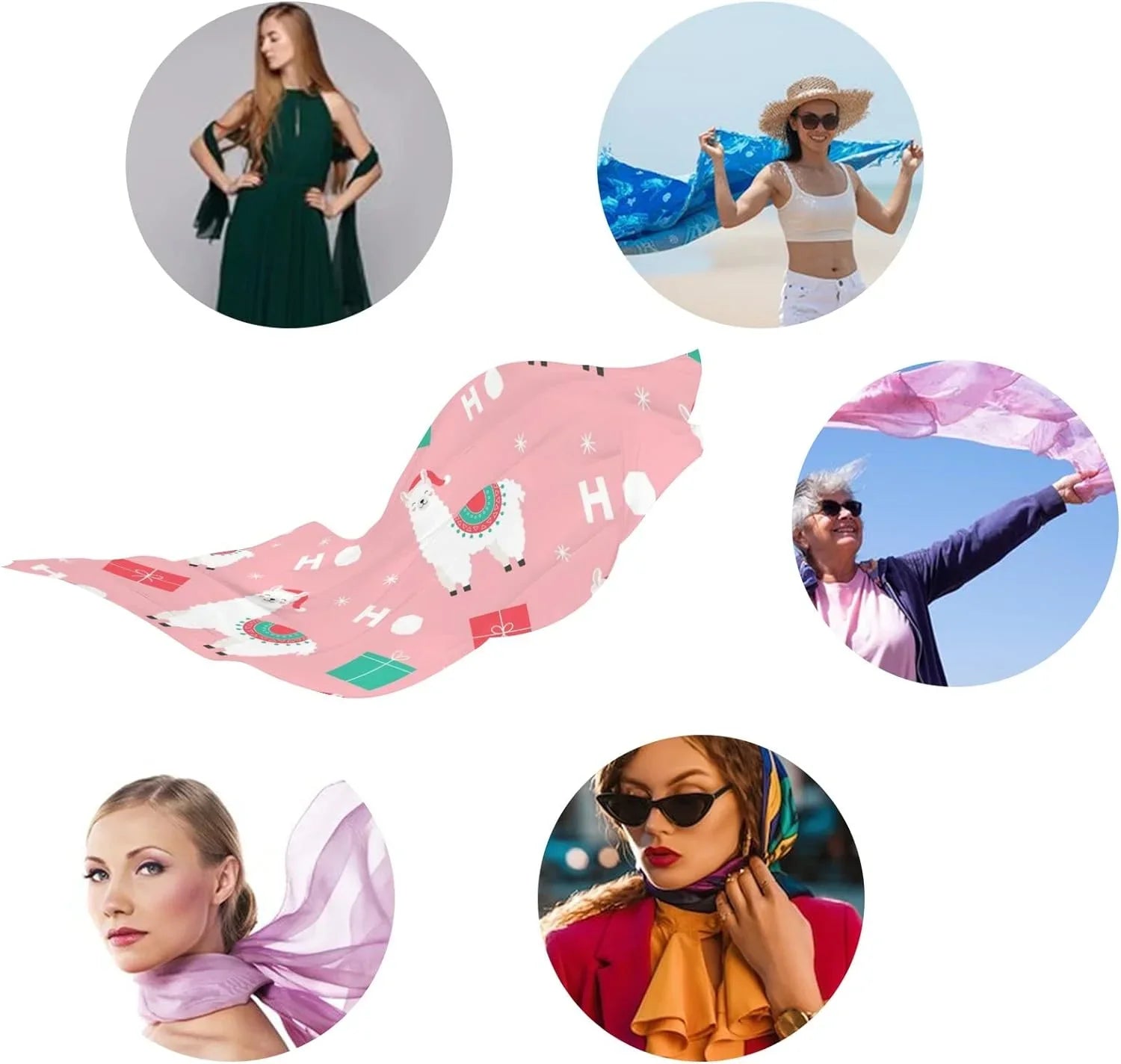 Girls Wrap Hyjoy Lightweight Christmas Scarves Long Women Scarf Shawl Silk Neck Presents Llama for