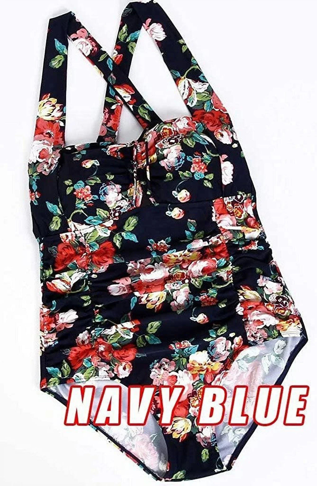 Piece Swimwear Halter Size Women's Tummy QZUnique Ruched Monokini Swimsuit Plus Vintage One Control Suit Bathing
