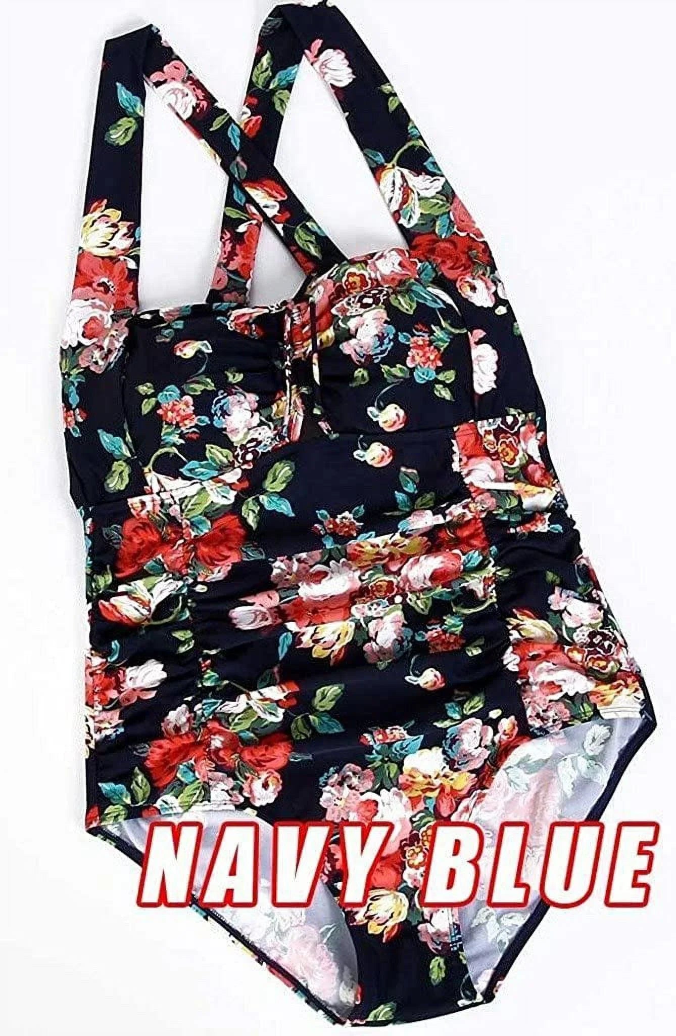 Piece Swimwear Halter Size Women's Tummy QZUnique Ruched Monokini Swimsuit Plus Vintage One Control Suit Bathing