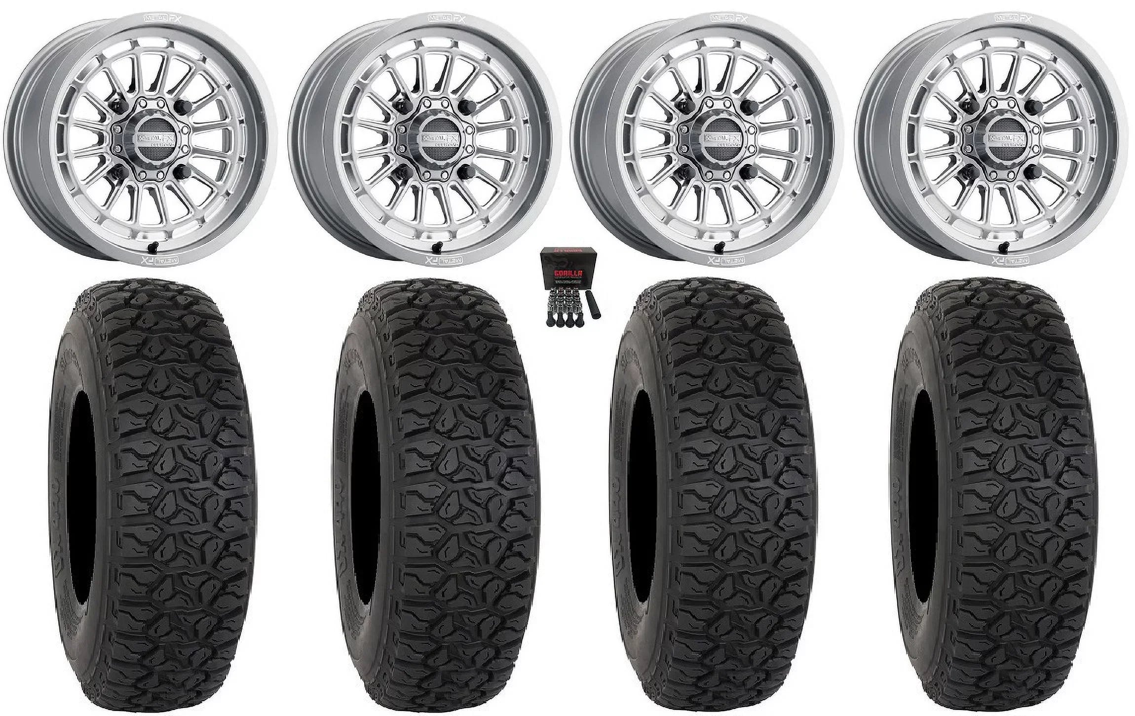Can-Am Wheels Talon Cut Delta Tires Maverick MetalFX 33" / Pioneer Gm 15" / DX440 Honda Contrast 1000 X3