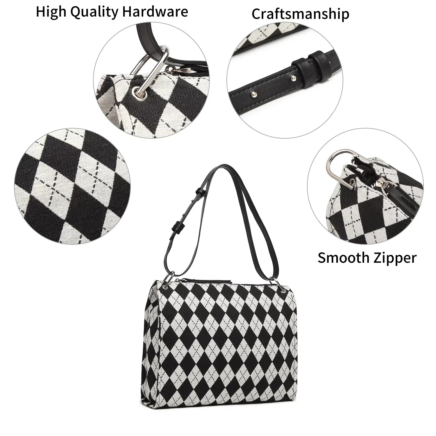 clutch and handbag handbag Black checkerboard pattern Bag Ladies off-white Shoulder