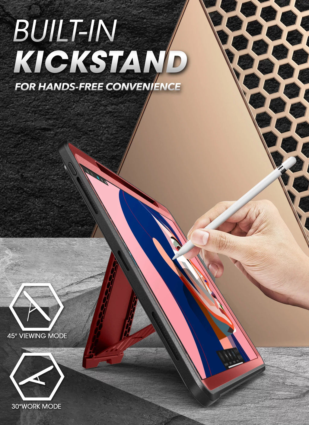 12.9 Built-in (Ruddy) Series for Kickstand 2020), SUPCASE Case Protector Pro Protective with Case Rugged Unicorn Screen Apple Pencil Full-Body / Charging Inch Beetle (2021 Pro Support iPad