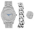 Charles - Ring - Raymond Iced Chain (10,Silver) Bezel Bracelet Dial Fully with Numerals ST10327SET3PC w/Cuban & Roman Big Out Watch Rocks Mens