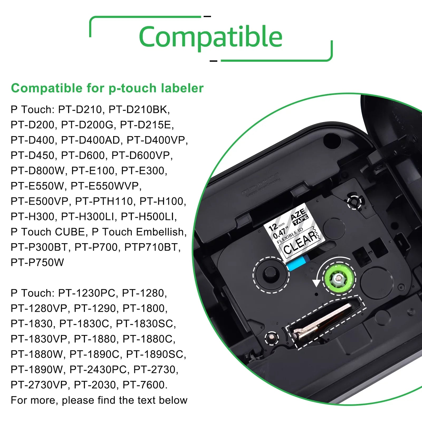 Compatible Tape ID TZe-131 Flexible TZe-FX131 for TZe P-touch 10PK on Cable TZ-131 TZ 8m 12mm x Brother Black Clear TZ-FX131 Label GREENCYCLE Wire