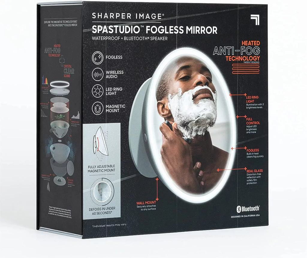 Sharper Bluetooth Mirror Shower Fogless LED Speaker and Image