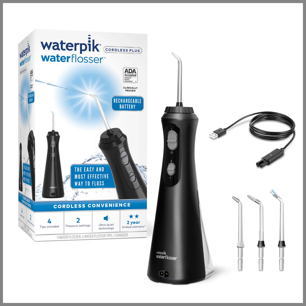 Cordless Oral Flosser Portable Irrigator, Waterpik Water Plus Black