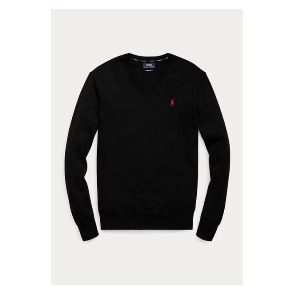 V-Neck (Small, Pima Black) Sweater Cotton Mens Polo Lauren Ralph