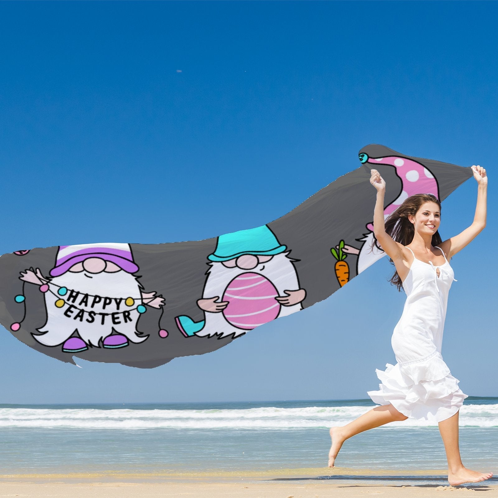 Long Women Packed Sunscreen Wraps for Wraps Oblong Shawls FREEAMG Gnomes Easter Headscarf Hair Gift Neck Large Scarf Silk
