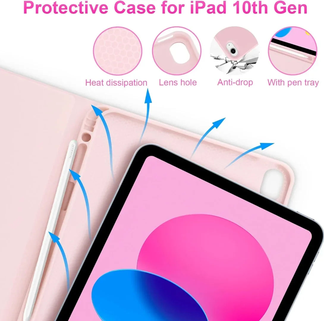 Slim Case 10th Keyboard for Detachable Case with iPad Generation iPad for 10th -pink Protective Holder, Wireless Generation, 10.9 Pencil Case Inch Keyboard