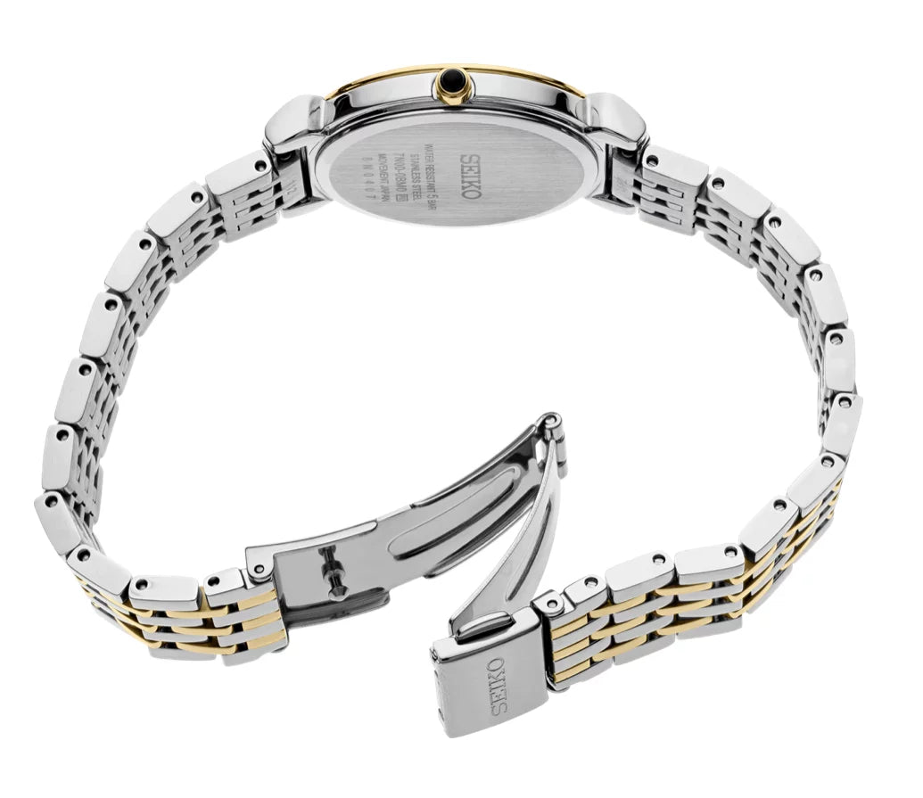 Two Essential Watch Dial Stainless Quartz SFQ800 Seiko Women's Tone Steel Arabic