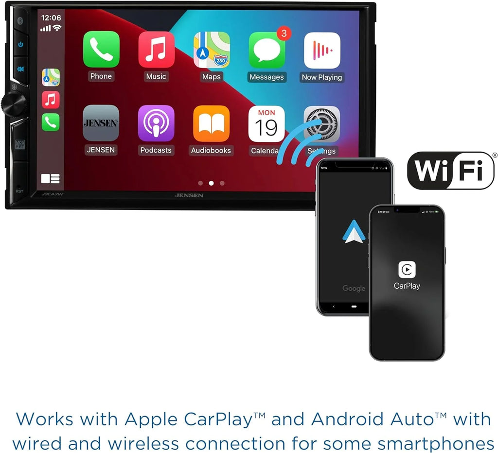 Double Certified Wireless, Android New Radio, Apple Stereo 7-inch Auto, CarPlay Car J3CA7W Wired DIN or Jensen